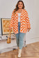 Orange Checkered Bubble Sleeve Drop Shoulder Open Cardigan