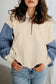 Parchment Checkered Patchwork Kangaroo Pocket Half Zipper Hoodie