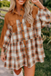 Khaki Plaid Color Block Patchwork Ruffle Hem Tunic Shirt Dress