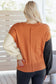 Desert Gold Colorblock Raw Edge Bubble Sleeve V Neck Sweater