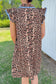 Khaki Leopard Print Lace Trim Shirt Collar Button Down Loose Mini Dress
