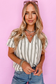 Gray Stripe Frilled Tie Neck Short Sleeve Blouse