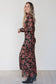 Black Retro Floral Print Long Sleeve Casual Mesh Dress