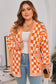 Orange Checkered Bubble Sleeve Drop Shoulder Open Cardigan