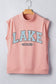 Pink Lake Weekend Graphic High Neck Short Sleeve Top
