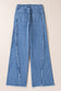 Beau Blue Vintage Stitching Raw Hem Flared Jeans