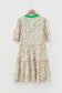 Green Contrast Neckline Ricrac Trim Floral Short Puff Sleeve Dress