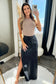 Black Faux Leather Side Slit Maxi Skirt