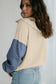 Parchment Checkered Patchwork Kangaroo Pocket Half Zipper Hoodie