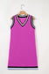 Purple Orchid Color Contrast Trim V Neck Shift Sleeveless Mini Dress