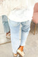 Beau Blue Sequin Rugby Pattern Raw Hem Casual Jeans