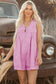 Bonbon Mineral Wash Pleated Bust V Neck Sleeveless Denim Romper
