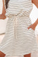 Beige Stripe Drawstring Tunic Tank Mini Dress with Pockets