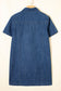 Blue Sequin Football Pattern Zip Collar Pocketed Denim Shift Dress