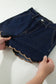 Navy Blue Embroidered Scalloped Trim Relaxed Denim Shorts