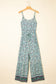 Green Bohemian Floral Ruffle Bottom Spaghetti Strap Jumpsuit