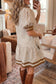 Brown Stripe Shirt Collar Color Block Patchwork Trim Ruffle Hem Short Dress
