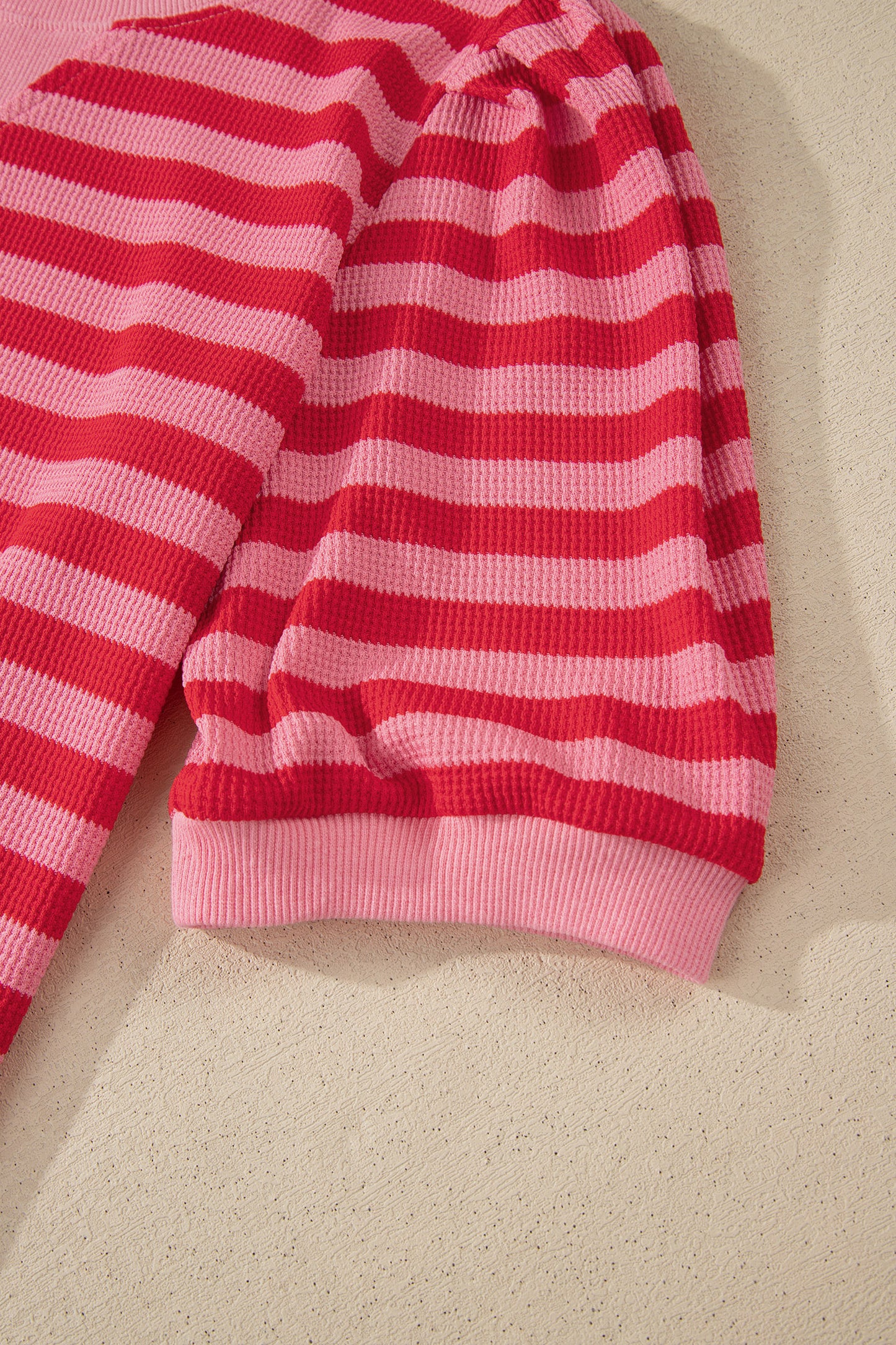 Red Stripe Puff Short Sleeve T Shirt Matching Shorts Set