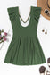 Mist Green Ruffled Short Sleeve Lace Trim V Neck One Piece Swim Dress