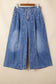 Dusk Blue High Rise Buttons Pleated Cropped Wide Leg Denim Pants