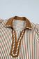 Brown Stripe Shirt Collar Color Block Patchwork Trim Ruffle Hem Short Dress