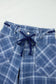 Sky Blue Plaid Denim Grommet Drawstring Waist Ankle-Length Jeans