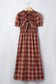 Red Vintage Plaid Knot Front Smocked High Waist Midi Dress