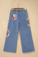 Myosotis Floral Peace Sign Embroidered Patch Wide Leg Jeans