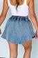 Ashleigh Blue Denim Pearl Embellished Elastic Waist Mini Skort